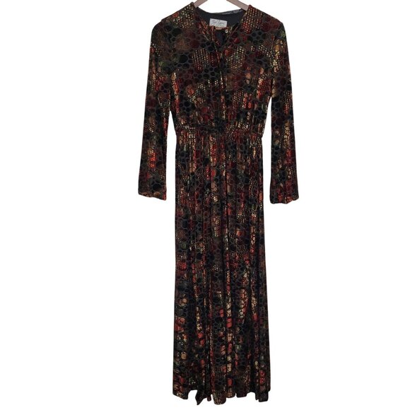 Ego Trippin Multicolor Velvet Maxi Dress Size XXS Long Sleeve Witchy Whimsigoth - Picture 1 of 11